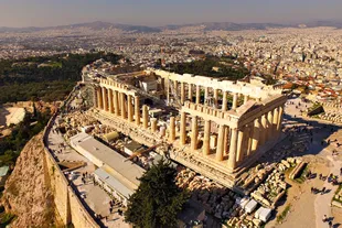 The iconic Acropolis hill and the Parthenon, the historic center of Athens, Attica, Greece