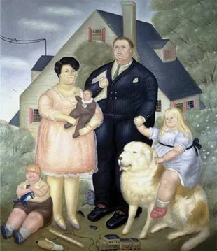 One of Fernando Botero's family group portraits: "Joaquin J. Aberbach and his family"
