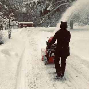 One of the family's postcards as they clear the snow-covered road